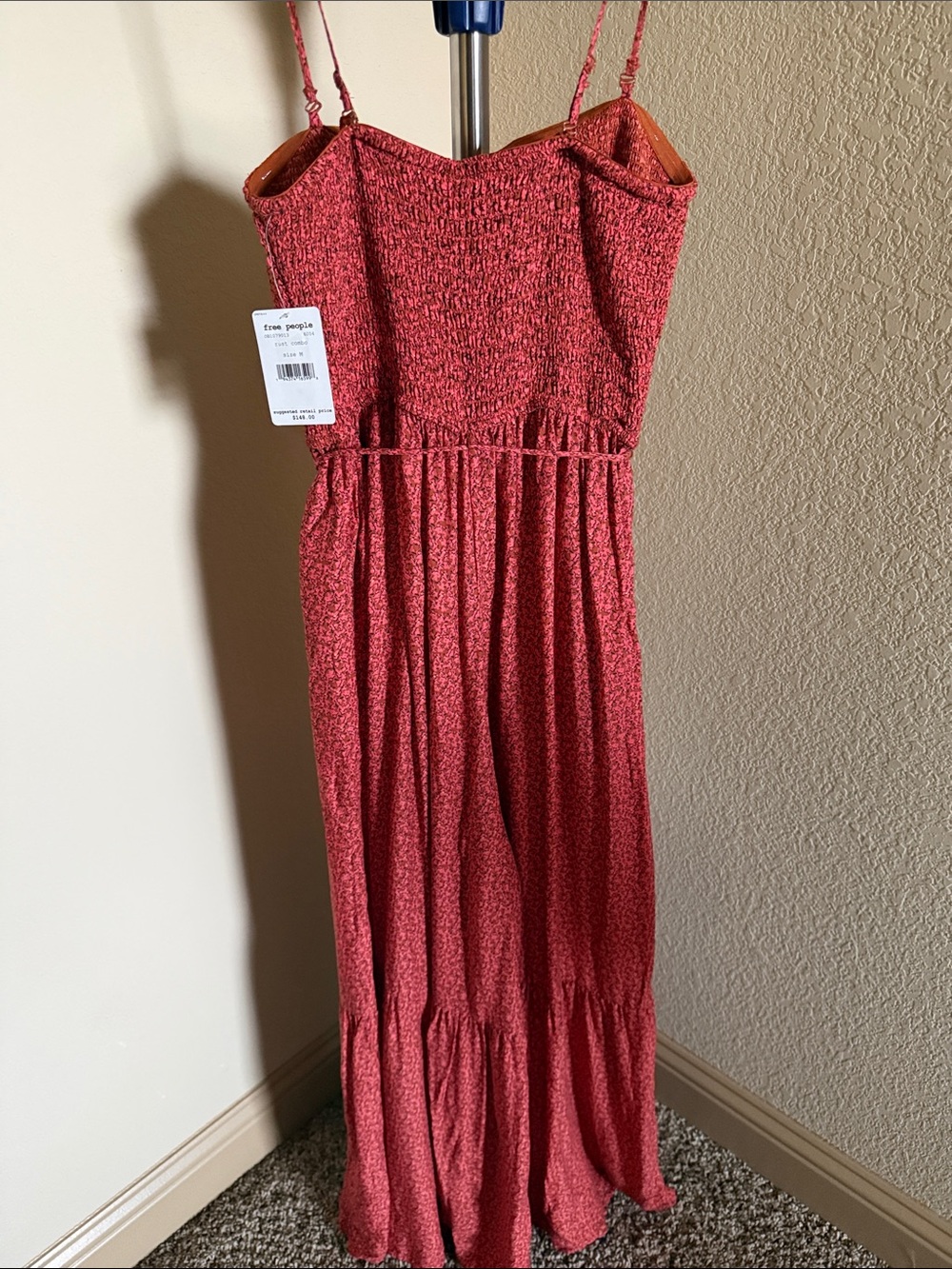 Free People Brick Red Wide-Leg Smocked Jumpsuit - Picture 5 of 5